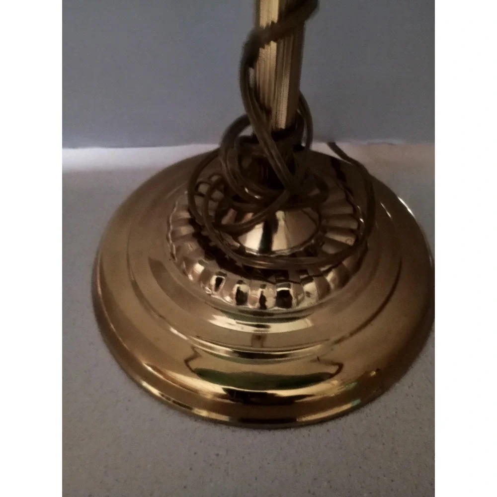 Vintage Brass Bankers Desk Library Pull String Lamp Emerald Green Glass...